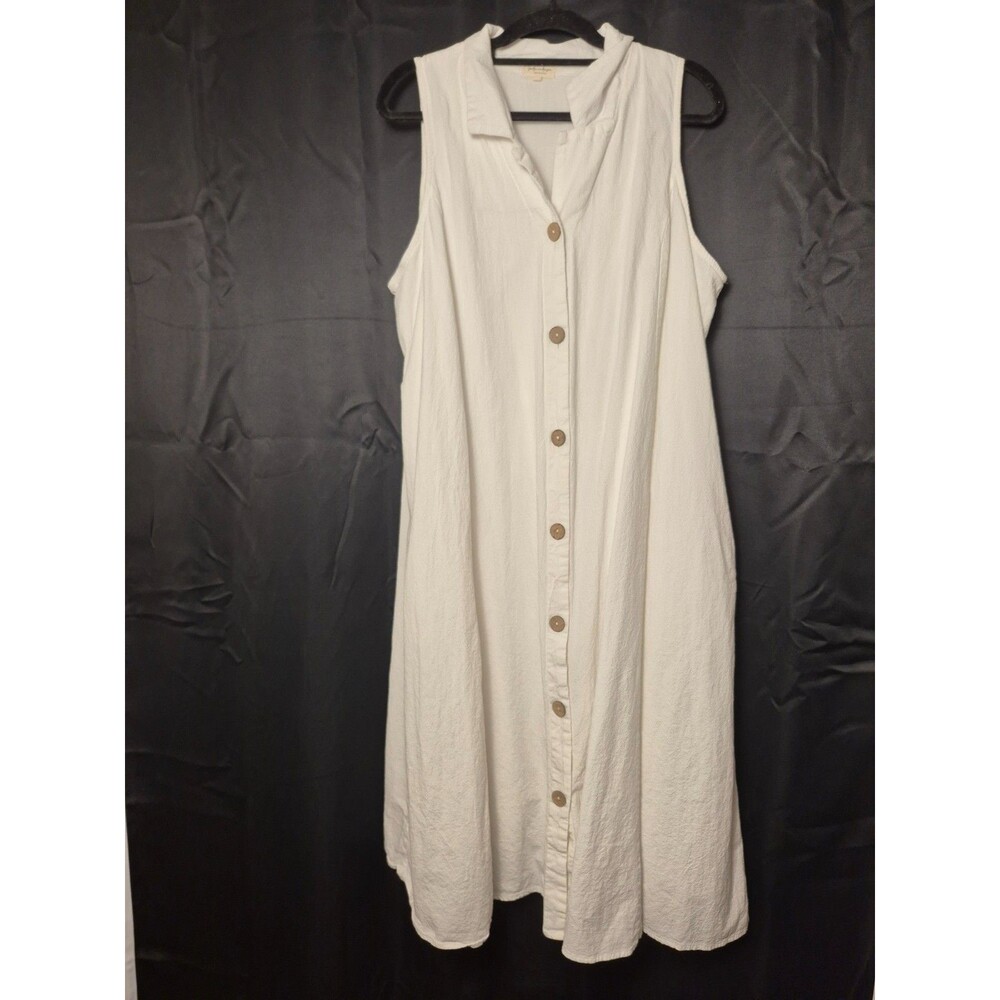 Linda Anderson Ivory Sleeveless Button Front Collared Shirt Dress Size XXL Artsy